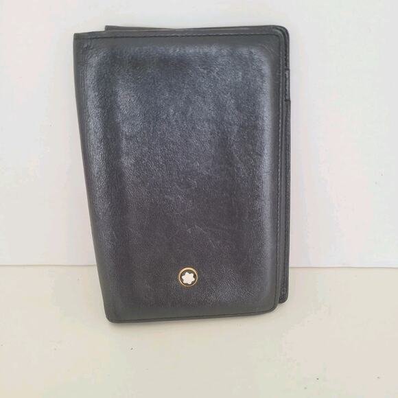 Montblanc Meisterstuck Men's Leather Black Wallet Card Holder Small Bifold Logo - Picture 1 of 9